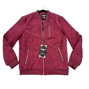 V.I.P. Collection Bomber Jacket Mens XL Maroon New Faux Suede Zip Up VPF3